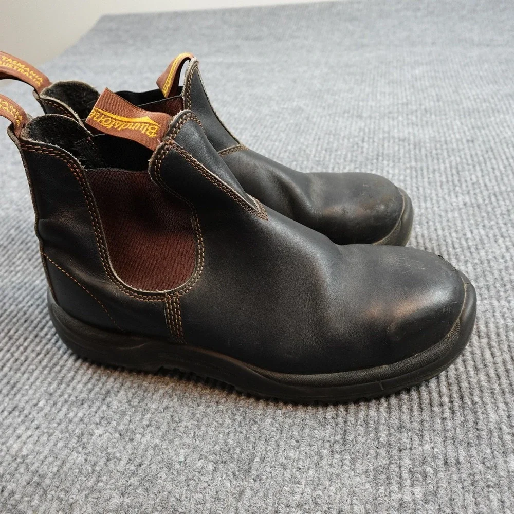 Blundstone Boots Mens Size 8 Brown Leather Chelsea Steel Toe Work Slip Resistant